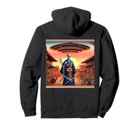 Alien Samurai Warrior Invasion Flying Saucers Pullover Hoodie