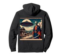 Alien Samurai Warrior Invasion Flying Saucers Pullover Hoodie