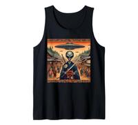 Alien Samurai Warrior Invasion Flying Saucers Tank Top
