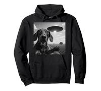 Alien Saucer Dachshund Selfie Shock Close Up Sky Scene Panic Pullover Hoodie