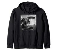 Alien Saucer Dachshund Selfie Shock Close Up Sky Scene Panic Zip Hoodie