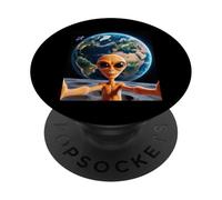 Alien Selfie from Moon Earth Background, Back to Moon 2026 PopSockets Adhesive PopGrip