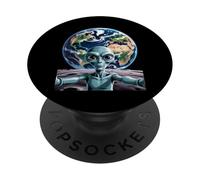 Alien Selfie on Moon Earth Background, Back to Moon 2026 PopSockets Adhesive PopGrip