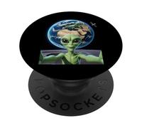 Alien Selfie on Moon with Earth in Background, Back to Moon PopSockets Adhesive PopGrip