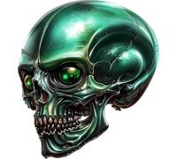 Alien Skull Vinyl Decal Stickers, Cover Marks, 300mm Tall Qty:1 Ideal for Wall, Car, Glass, Plastic, Bonnet, Door, Van, Bath & More, Large Green Horror Graphic
