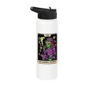 Alien Smoking Weed Tarot Card 420 Cosmic Tripper Cannabis Stainless Steel Insulated Water Bottle