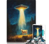 Alien Spaceship And Cattle 1000 Piece Jigsaw Puzzles for Adults,Challenging Game Gifts for Is Ideal As A Gift for The Whole Family 38x26cm