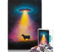Alien Spaceship And Cattle Puzzles for Teenagers Teens 1000pc Puzzle,Help The Brain Exercise Addictive Toys to Cultivate Patience A Work of Art (38x26cm)