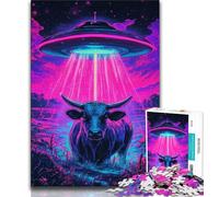 Alien Spaceship And Cow 1000 Piece Jigsaw Puzzles for Adults,Challenging Game Gifts for Is Ideal As A Gift for The Whole Family 38x26cm