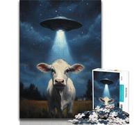 Alien Spaceship And Cows Jigsaw Puzzles for Adults Teenagers Jigsaws Puzzle,Toys Educational Games Stress Relieving Wall Decoration (75x50cm)