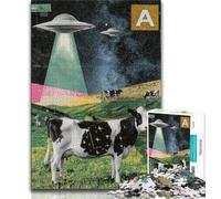 Alien Spaceship And Cows JigsawPuzzle 1000 Pieces for Adults,Challenging To Complete But Fun And Humorous Unique Home Decor And Gifts 38x26cm