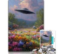 Alien Spaceship Oil Painting 1000 Piece Jigsaw Puzzles for Adults & Teens,Brain Intelligence Challenge Addictive Toys for Home Decoration 38x52cm