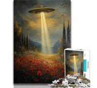 Alien Spaceship Oil Painting JigsawPuzzle 1000 Pieces for Teenagers,Challenging Game And Family Play Wall Decoration Unique Birthday And Xmas Gifts (38x26cm)