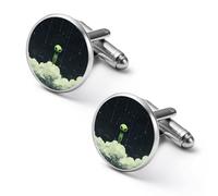 Alien Standing on The Cloud in Rain Shirt Cufflinks for Men Cuff Links Tie Father Husband Wedding Business 1.7cm