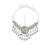 Alien Style Ethnic Forehead Chain for Women - Peach Heart Tassel Headwear with Hollow Ancient Design for Hanfu and Traditional Outfits(Silver)