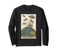 Alien Tarot Card The World UFO Invasion Funny Cow Long Sleeve T-Shirt