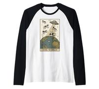 Alien Tarot Card The World UFO Invasion Funny Cow Raglan Baseball Tee