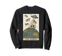 Alien Tarot Card The World UFO Invasion Funny Cow Sweatshirt