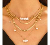 Alien Temperament Multi-Layer Pearl Necklace with Natural White Pearl Creative Design Alloy Geometric Chain Collarbone Chain Metal Wind Snake Bone Chain Necklace