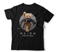 Alien The Short Version Unisex T-Shirt - Funny Sci-Fi Horror Cat Lover Tee - 5XL Black