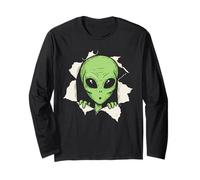 Alien torn the fabric cute alien face looks from fabric kids Long Sleeve T-Shirt