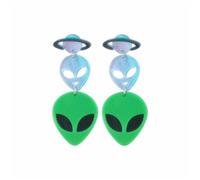 Alien UFO Acrylic Earrings Layered Funny Cartoon Aliens ET Head Sparkly Colorful Sequins Cosmos Space Weird Dangle Drop Earrings for Women 80s 90s Punk Halloween Cosplay Party Fashion Jewelry, M
