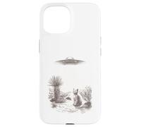 Alien UFO Cat Abduction Desert Landscape Scene Case for iPhone 15