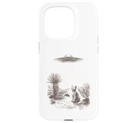 Alien UFO Cat Abduction Desert Landscape Scene Case for iPhone 15 Pro