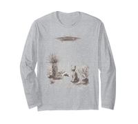 Alien UFO Cat Abduction Desert Landscape Scene Long Sleeve T-Shirt
