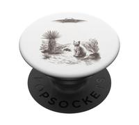 Alien UFO Cat Abduction Desert Landscape Scene PopSockets Adhesive PopGrip