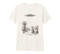 Alien UFO Cat Abduction Desert Landscape Scene Premium T-Shirt