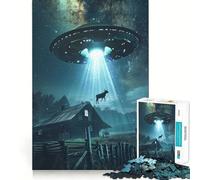 Alien UFO Cow Abduction 1000 Piece Jigsaws for Adults Puzzle DownTime Game Decompress Fun Challenge Fine Art (50x75cm)