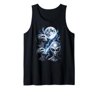 Alien UFO Greys Full Moon Storm Space Monochrome Design Tank Top