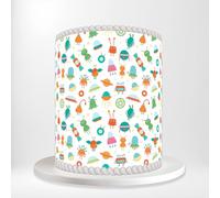 Alien UFO Spaceship Cartoon Space Science Fiction Cute Wrap Around Print A4 Edible Paper Icing Sheet Cake Topper Side Ribbon Border Decor for Personalised Themed Decorations