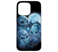 Alien UFO Trio Engulfed in Galaxy Clouds Under Icy Moon Case for iPhone 15 Pro Max