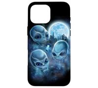 Alien UFO Trio Engulfed in Galaxy Clouds Under Icy Moon Case for iPhone 16 Pro Max