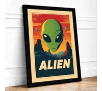 Alien Visitor Retro Framed Wall Art Print A3 (42×29.7cm) Black, Wall Decor for Living Room, Bedroom, Office & Home, Ready to Hang, Art Gift