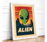 Alien Visitor Retro Framed Wall Art Print A3 (42×29.7cm) White, Wall Decor for Living Room, Bedroom, Office & Home, Ready to Hang, Art Gift