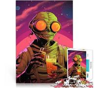 Alien with a BeerAdults 1000 Piece Jigsaw Puzzle Brain intelligence challenge addictive toys with Matching Poster and Trivia Sheet 38x26cm