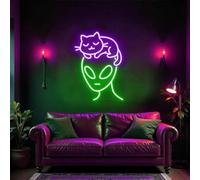 Alien with Cat Neon Sign, Alien Cats Light, UFO LED Wall Light, Funny Space Decor, UFO Neon Sign, Cute Pet Lover Gift
