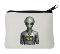 Alien with Temporary Visitor Badge Neoprene Coin Purse Pouch 10x11cm White