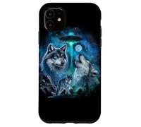 Alien Wolf Howling Moon UFO Galaxy Forest Night Art Case for iPhone 11