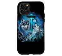 Alien Wolf Howling Moon UFO Galaxy Forest Night Art Case for iPhone 11 Pro