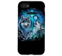 Alien Wolf Howling Moon UFO Galaxy Forest Night Art Case for iPhone SE (2020) / 7 / 8