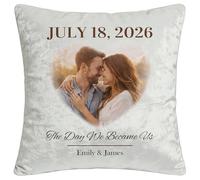 Alienc Custom Velvet Cushion Cover with Photo & Text (Optional Insert) - Personalised Anniversary Cushion Case - The Day We Became Us - Romantic Gift for Wife, Husband, Couple - 4 Sizes