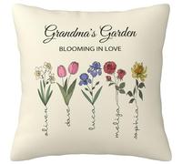 Alienc Personalised Birth Flowers Cushion (Optional Pillow Insert), Custom Grandma's Garden Mothers Day Decor Pillow, Birth Flower Gifts for Grandma, Mom, Nana
