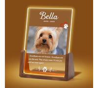 Alienc Personalised Pet Memorial Gifts, Custom Acrylic Pet Memorial Photo Frame with Light, Sympathy Gift for Lost Dog or Cat