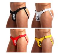 Alienjoy Jockstrap Thong for Men Sexy Underwear Men's Briefs Thong Cotton Low-Rise G-Strings Sport Jock Strap Underwear, Schwarz/Weiß/Rot/Gelb(4er Pack), XL