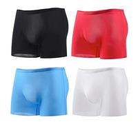 Alienjoy Men's Boxer Shorts Thin Ice Silk Underwear Sexy Transparent Seamless Briefs Skin-Friendly Low Rise, B1-schwarz/Weiß/Rot/Blau(4er Pack), XL