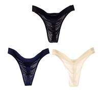 Alienjoy Men's G-String Thong Sexy Underwear Men's Low Rise G-String Ice Silk Briefs Smooth Seamless Transparent Thong Underpants, Schwarz/Weiß/Dunkelblau(3er Pack), XL